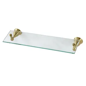 212 MAIN 20 in. Heritage Look Brushed Brass Wall Shelf - Tempered Glass Bathroom Storage Solution with Secure Hold, 3.06 in. Depth