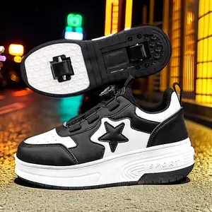 Youngsters' Roller Skate Sneakers, Detachable Wheels, Auto-Pop Design, Comfort Fit All Seasons, Star Pattern, Classic & Versatile