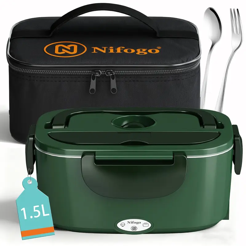 Black Friday Nifogo Electric Lunch Box, Portable Food Heater with Tableware & Dish Cloth & Lunch Bag, Car & Home Portable Electronic Food Heater for Home Office Travel, 110V/12V/24V