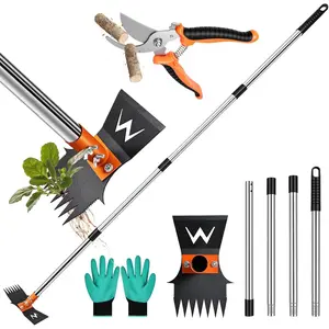 Garden Hoe & Weed Puller Tool with Long Handle, 60 Inch,Manual Weed Remover Tool, 3-in-1 Weed Rake & Grabber & Pruning Shears, Dandelion Gardenia Heavy Duty Uprooting Tool for Yard, Lawn and Garden