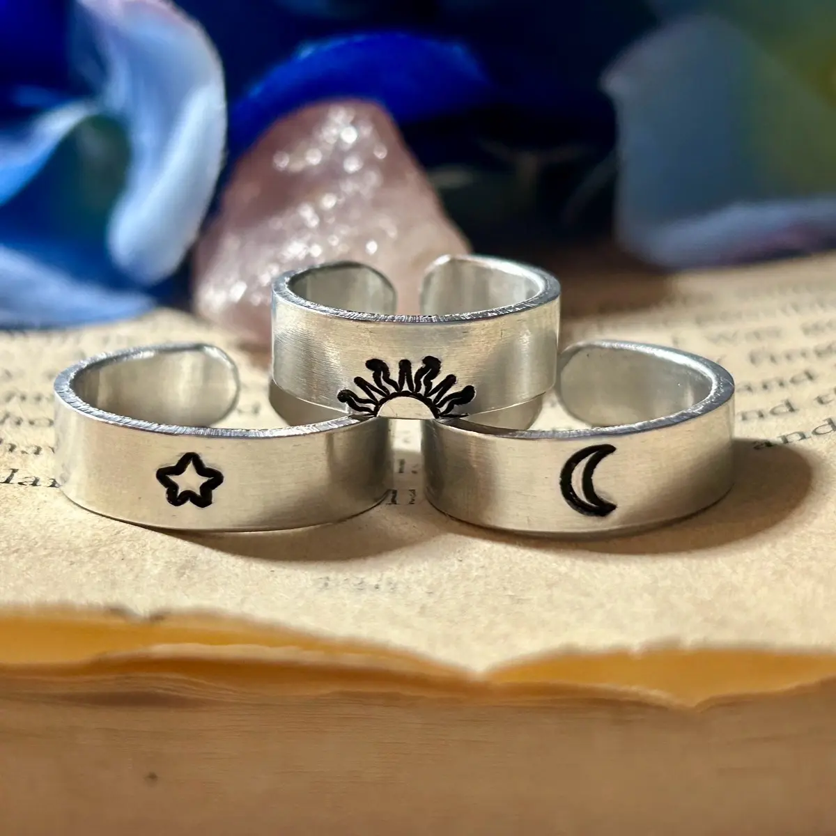 Sun, Moon and Star Ring Set, Celestial Ring Set, Bestie Rings, Friendgroup
