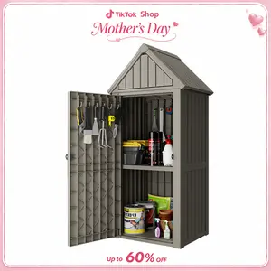 Multifunctional Storage Shed, Outdoor Storage Cabinet with Hooks and Lock Ring, Waterproof Outdoor Storage Shed for All Weather, Tool Outdoor Shed for Patio Lawn and Garden tiktokshopspringglowup