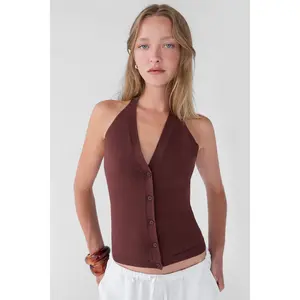 KNIT HALTER BUTTON FRONT TANK