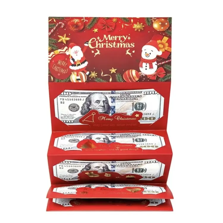 Christmas Santa Dollar Folding Red Envelopes Gold Stamping Gift Pack with Ribbon 6 Slot DIY Holiday Cash Envelopes for Party and Festive Decorations