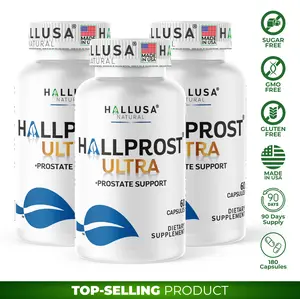 Hallprost Ultra x 180 Cap Prostate - Saw Palmetto, Pygeum Africanum & Pumpkin Seed - Dietary Supplement for Men - Hallusa Natural Herbal Wellness Blend Edible - Fitness