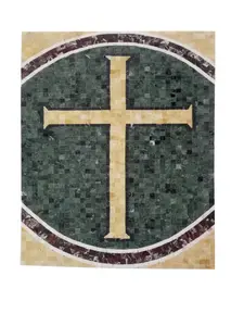 FixtureDisplays® 14.5x20" Wall Art Marble Stone Painting Flooring Tile Handmade Pattern Art Tile Stone Cross Decor Medallion Marble Mosaic 16990-2-NF