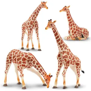 4PCS Realistic Giraffe Figurines with Giraffe Cub, 26" Plastic Jungle Animals Figures Family Playset Includes Baby, Educational Toy Cake Toppers Christmas Birthday Gift for Kids
