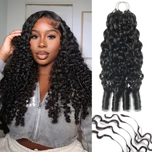 Burmese Curly Crochet Human Hair 50g Per Pack Knotless Pre-Separated Feather Human Hair Crochet Bundles 3C4A Lightweight Reusable Remy Hair Extensions for Women Natural Black Color