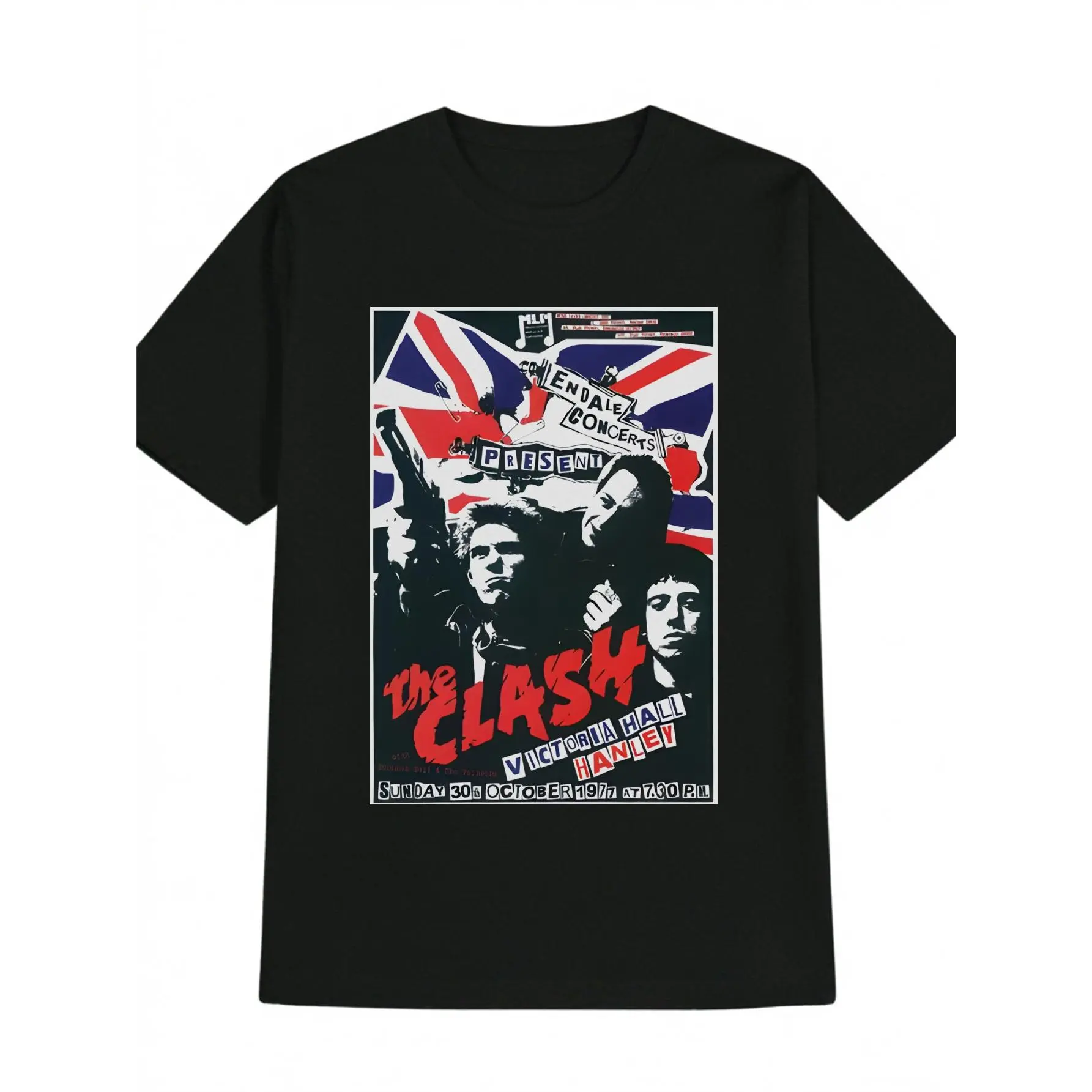 Men's Casual Union Jack & The Clash Graphic Print T-Shirt - Black Round Neck Summer Tee, Machine Washable Regular Fit, Music Band Fan Gift, Casual Wear, Bold Graphic Tee, Quality Print Shirt