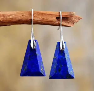 Natural Genuine Lapis Lazuli Earrings, Natural Crystal Gemstone Dangle Drop Earrings,  Natural Healing Crystal Birthstone Earrings