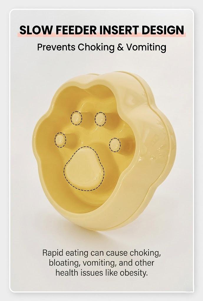 Kawaii 3D Cat Paw Slow Feeder Bowl for Dogs & Cats - Anti-Choke & Stop Vomiting Interactive Puzzle Pet Dish, Food Grade PP Slow Eating Bowl for Healthy Digestion