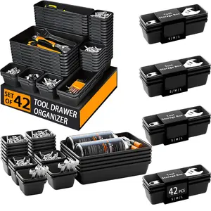 42-Piece Tool Box Organizer Set, Modular Wrench Organizers, Five Sizes Interlocking Design, Durable & Waterproof Storage Solution, Ideal for Garage Organization