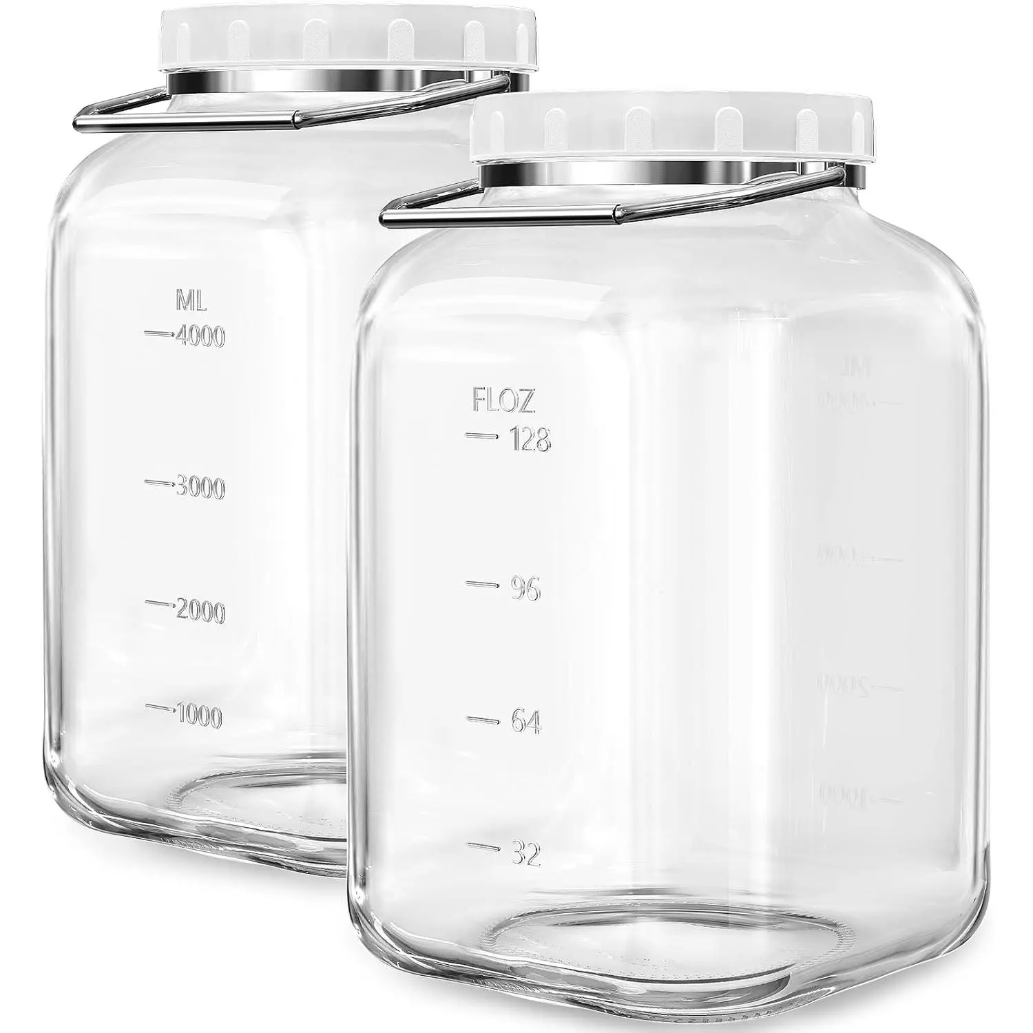 2 Pack 1.5 Gallon Glass Jar with Lid , Large Mason Jar with Airtight Screw Lid and Handle, Clear Glass Storage Containers with 2 Scale Mark for Flour, Cookie, Candy, Kombucha and Fermention