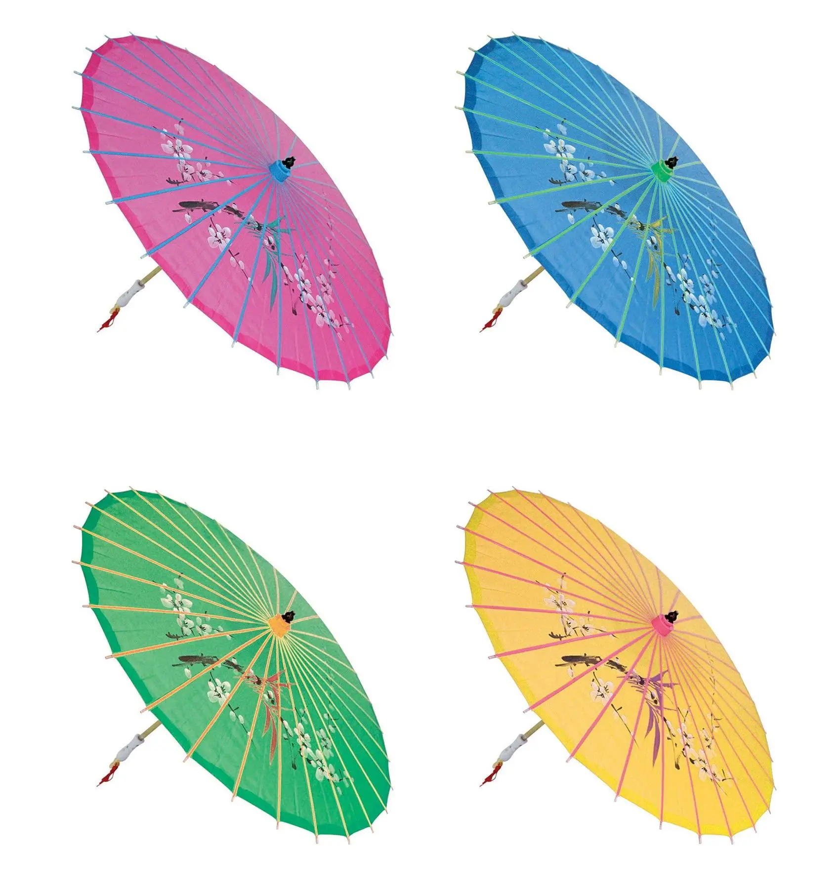 Thy Home 6-Pack 22in Kid-Size Colorful Asian Silk Fabric Parasols, Bamboo-Wood Frame, Eye Detail, Random Pack, Synthetic Material, Portable Adult Wedding Home Supplies Umbrellas