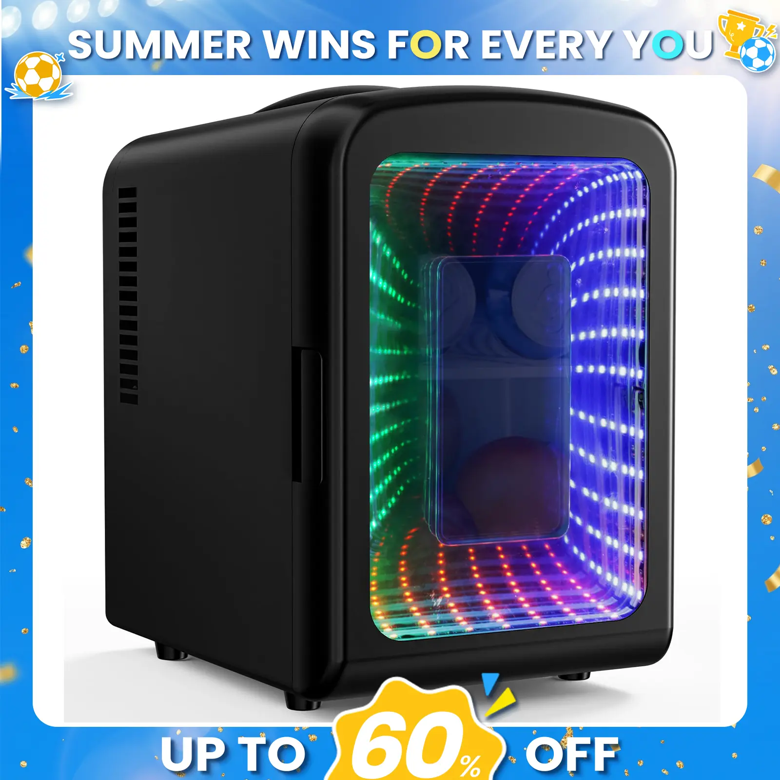 Antarctic Star 4L Mini Compact Refrigerator with Gaming Light: 6-Can Portable Cooler for Bedroom, Car, Office, Dorm - Cosmetics, Beverage & Food Storage (Black) summerwins