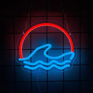 Sunset Neon Wall Decor, Wave Shape LED Light for Bedroom Walls, Neon Sign Suitable for Men's Space, Living Room, Party, Bar, USB Powered