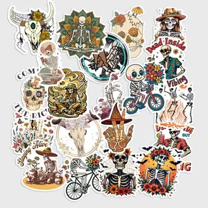 20 Pcs Skeleton Boho Stickers Pack - Aesthetic Floral Bone Decals, Waterproof Vinyl Mystical Desert Goth Stickers for Laptop, Water Bottle - Goth Gift