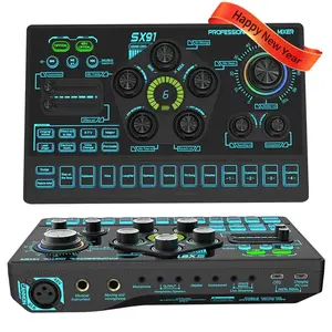 Professional Live Sound Card, USB Rechargeable Live Sound Card with Dynamic Light, Live Streaming Mixing Console for Home KTV Stage, Digital Sound Card