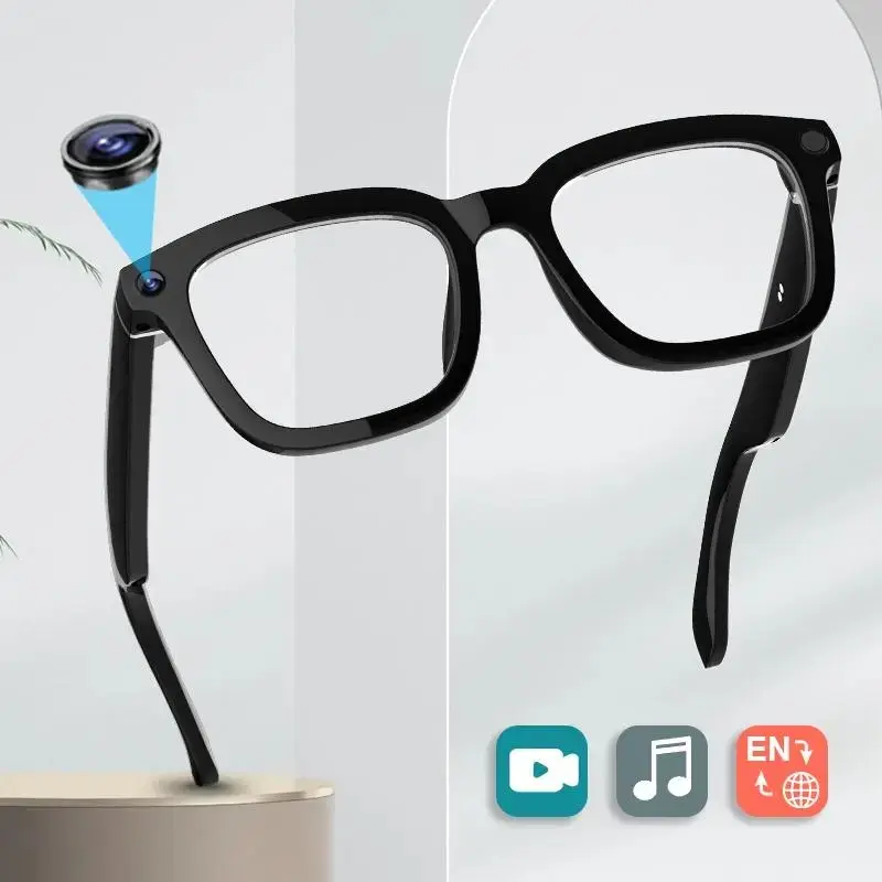 Smart Bluetooth Glasses with Camera, 1080p Video Recording Wearable Tech Glasses, Wireless Audio Glasses, Sunglasses with cameras, Outdoor Sports Camera Sunglasses with Intelligent Voice Assistant, Anti-blue Light Protection, Multifunctional Smart Glasses