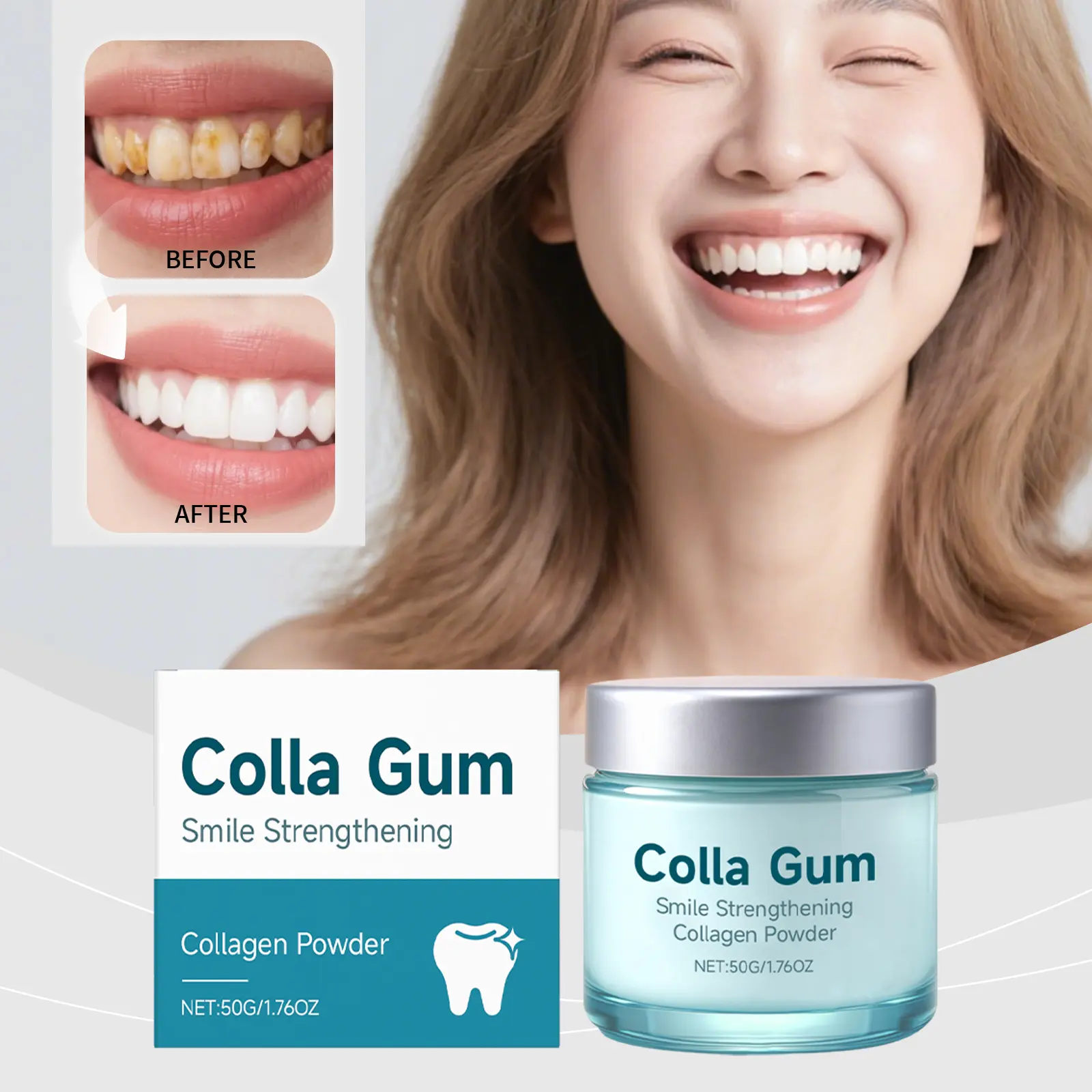 Collagen Tooth Powder, Smile Strengthening Collagen Powder for Gums, Hydroxyapatite Toothpaste Care Powder Protect Gum for Teeth，Teeth Whitening & Stain Removal Powder | Gentle Oral Care for Fresh Breath & Bright Smile