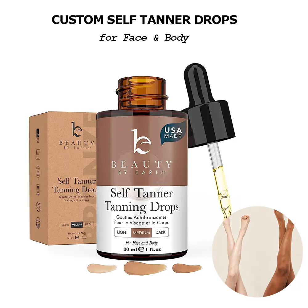 Beauty By Earth Custom Self Tanner Drops 30ml, Mixable Sunless Tanning Serum for Face & Body, Buildable Light/Medium/Dark Natural Golden Bronze Glow, USA-Made Vegan Cruelty-Free Clean Tanning Drops for All Skin Tones