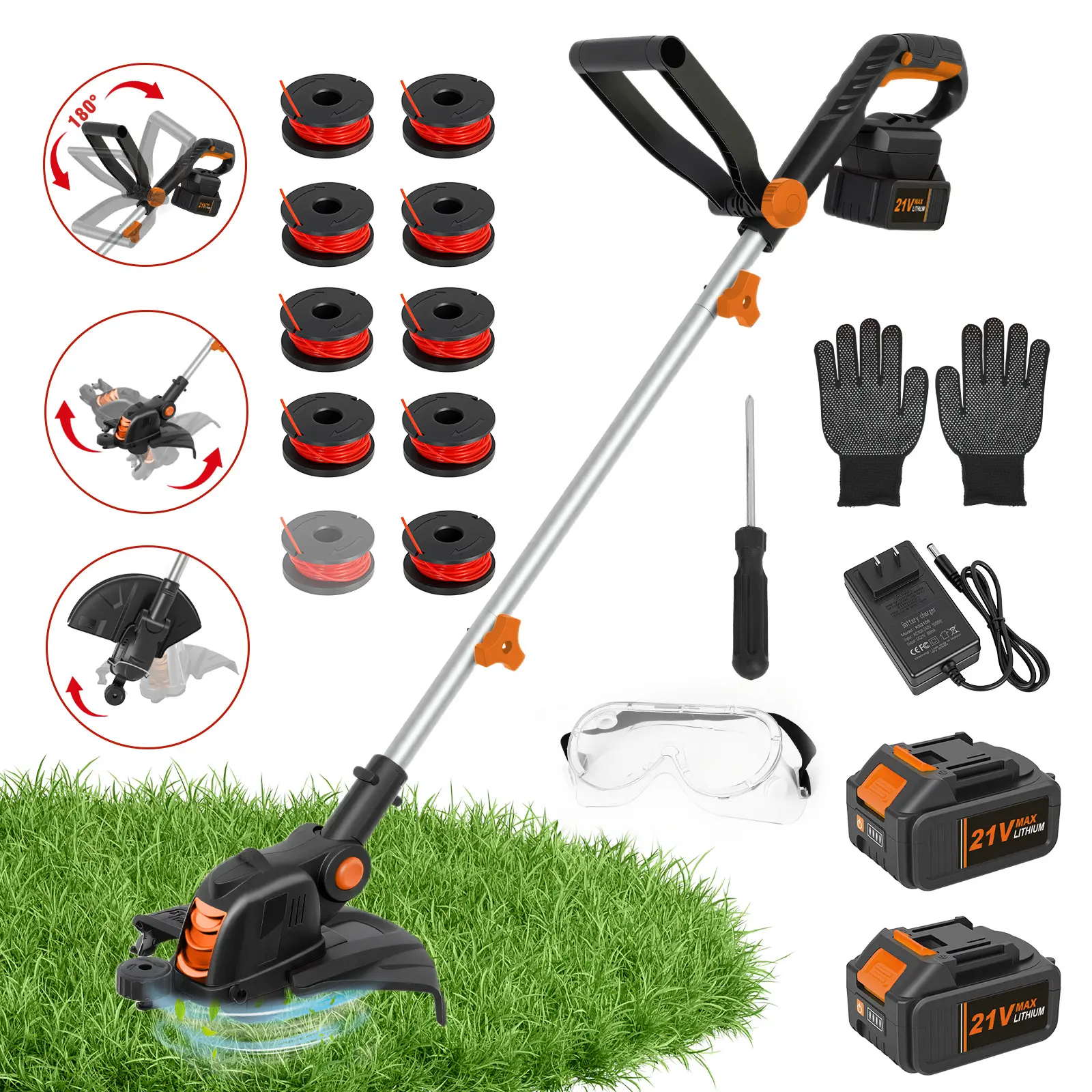 Foldable Electric Weed Wacker Cordless Electric Weed Wacker & Lawn Edger – Adjustable Height, Interchangeable Blades, Rotary Head, Brush Cutter Battery Powered – 6-in-1 Grass Trimmer, String Trimmer, Weed Eater, and Lawn Mower for Efficient Gardening