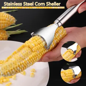 Stainless Steel Cob Corn Stripper - Corn KernelRemoval Tool with Thresher Design, ldeal forCorn Processing Kitchen Utensils，and there is a hole in the handle for easy hanging and storage.