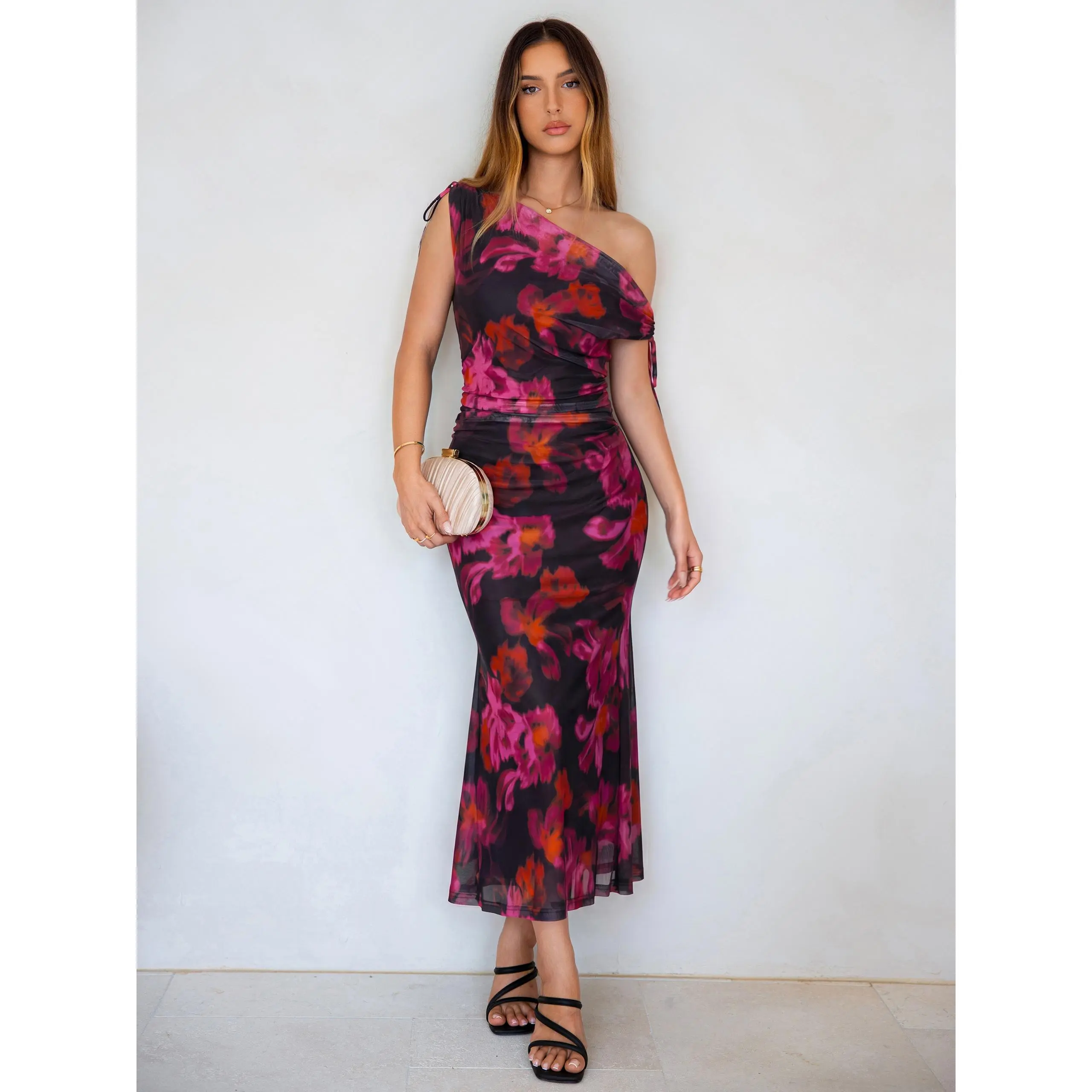 Simplee Elegant Floral Bodycon Dress #SummerVibes - Sleeveless Ruched Mesh Maxi - Perfect Wedding Guest Gown