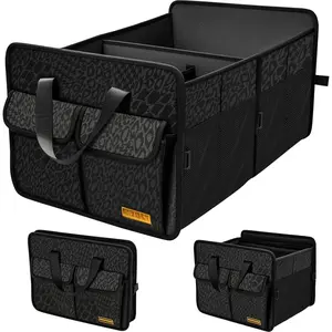 Sturdy  Trunk Organizer - Large Capacity Trunk Organizer for SUV, Cute Print, Collapsible and Durable  Organizers and Storage for  Accessories for Women and Men 70L (Black Leopard)