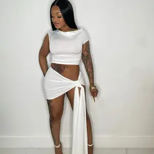 His Peace Elegant White Skirt Set With Train Women's Fashionable Two-Piece Outfit Featuring A Stylish Train Detail