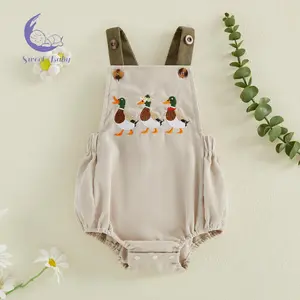 Baby Girls Boy Overalls Summer Mallard Duck Embroidery Sleeveless Romper Jumpsuit for Toddler