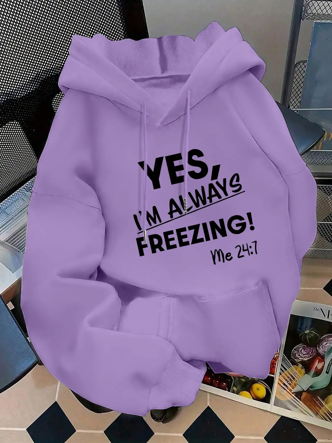 Women's Fashion Hooded Sweatshirt, Yes I'm Always Freezing Letter Print, Kangaroo Pocket, Casual Long Sleeve, Fall & Winter