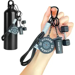 no bottleKettlebell & Dumbbell Keychain Set, Silicone Gym Keyring with Metal Handle, Fitness Equipment Mini Pendant Keychain, Motivational Gym Gift for Men Women