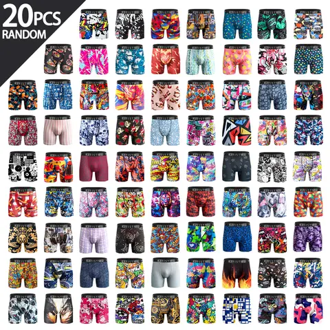 KJFISTMU 20-piece men's boxer briefs, random print set, men's elastic boxer briefs, soft and comfortable, close-fitting and breathable boxer briefs, a gift for husband or son