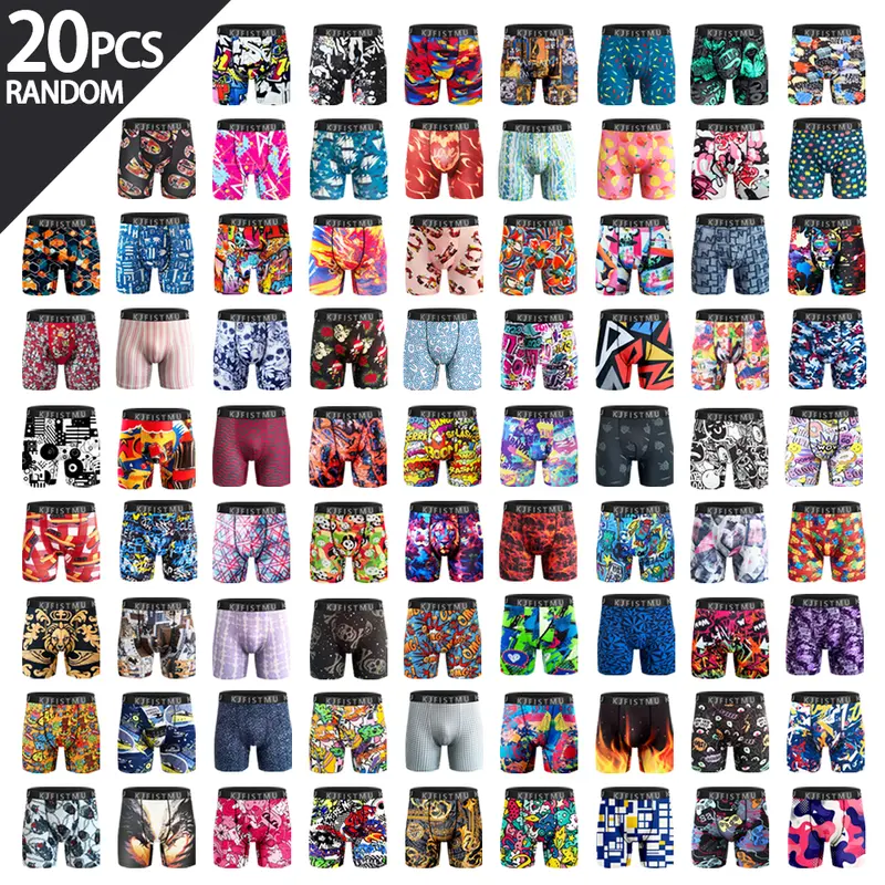 KJFISTMU 20-piece men's boxer briefs, random print set, men's elastic boxer briefs, soft and comfortable, close-fitting and breathable boxer briefs, a gift for husband or son