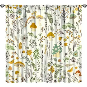 Wild Mushroom Curtains, Vintage Botanical Rustic Retro Wildflower Herbs Plants Green Mushroom Blackout Window Treatments for Living Room Kitchen Bedroom 42x45 Inch