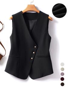 women's solid asymmetrical button front vest, chic elegant fit formal v neck sleeveless outerwear, ladies spring & fall clothes for work office business, going out tops, suits vest, fitted womenswear, premium fabric, tops for women, trendy blazer vest