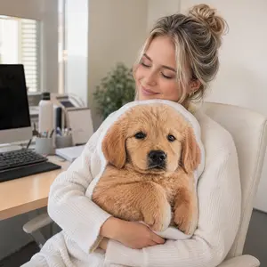 Personalized Golden Heart-Shaped Pillow with Flannel Cover, Polyester Fill, Multi-Size Custom Pet Cushion, Double-Sided Portrait Print, Cozy Home Decor Gift for Animal Lovers