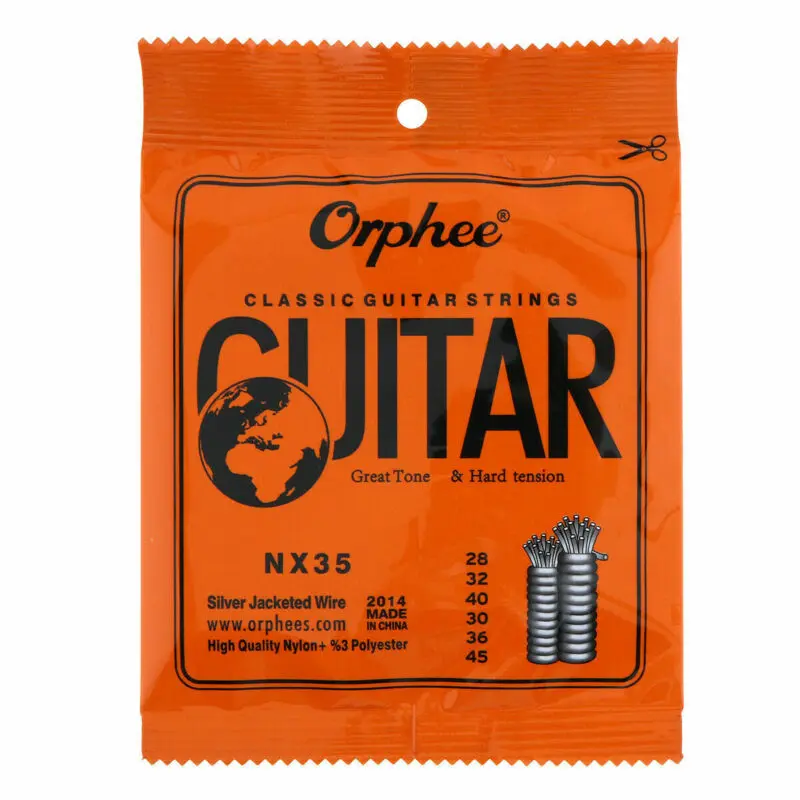 Orphee NX35 Nylon Classical Guitar Strings, 1/5/10 Packs Optional, Core Wire Hard Tension, 0.71-1.14
