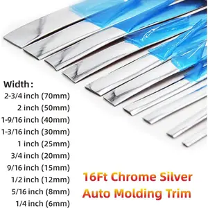 16Ft Chrome Silver Universal Automotive Car Molding Trim Exterior Interior Scratch-Proof Decorative Strip for Bumper Window Door Body Side (1/4 inch (6mm))