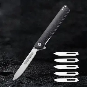 EDC Pocket Utility Knife Knives - Tactical Tool for Outdoor Camping, G10 Handle, Small Slim Flipper Folding Pocket Knife EDC Pocket Utility Knife with 5 Replaceable Blades