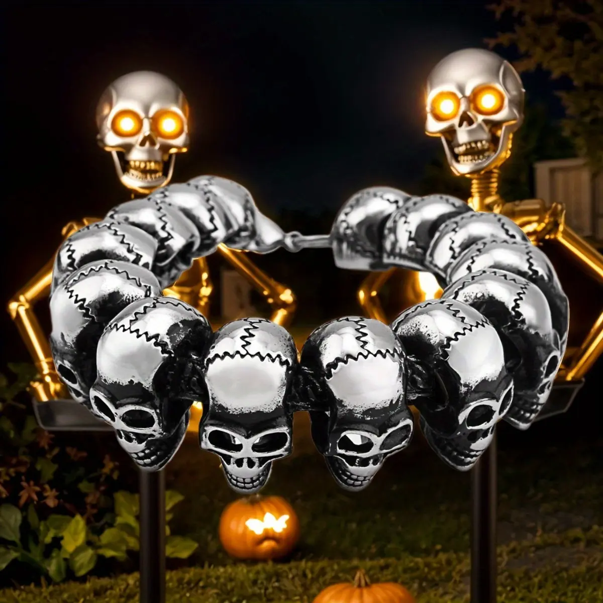 Men's Stainless Steel Gothic Motorcycle Skull Bracelet - Trendy Stack Bangle with Skull Motif, Halloween Accessories for Parties, Gothic Style, Casual, Bracelets, Halloween Party, Durable, Goth Bracelets & Bangles