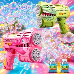 2-Pack Dinosaur Bubble Guns – 360° Leak-Proof, LED Lights & 2 Refills!