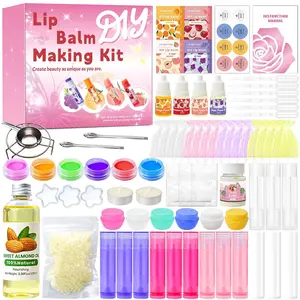 DIY Lip Balm Making Kit for Adults to Make Your Own Moisturizing Lip Balms with Natural Beeswax, Lip Base Oil, Essential Oil, Empty Lip Balm Tubes，Birthday Christmas Gift