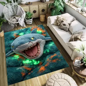 The Roar of the Shark 2D FLATStylish and creative printed rugs, Fluffy Rug, hallway/balcony rugs, bathroom/entrance doormats, home décor, living room/bedside rugs, Halloween/Christmas/birthday gifts.