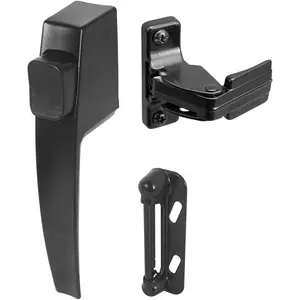 Screen and Storm Door Push Button Latch Set With Night Lock, Fits Doors 5/8 – 1-1/4 In. Thick, Black Finish (Single Pack)