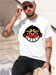Monkie Kid symbol 2026 new model Menswear Black/White Tee Stylish & Comfortable Loose Crew Neck Short Sleeve T-shirts Versatile On Trend Eye Catching Printed Graphic Casual Tee for Daily Wear Outings & Le