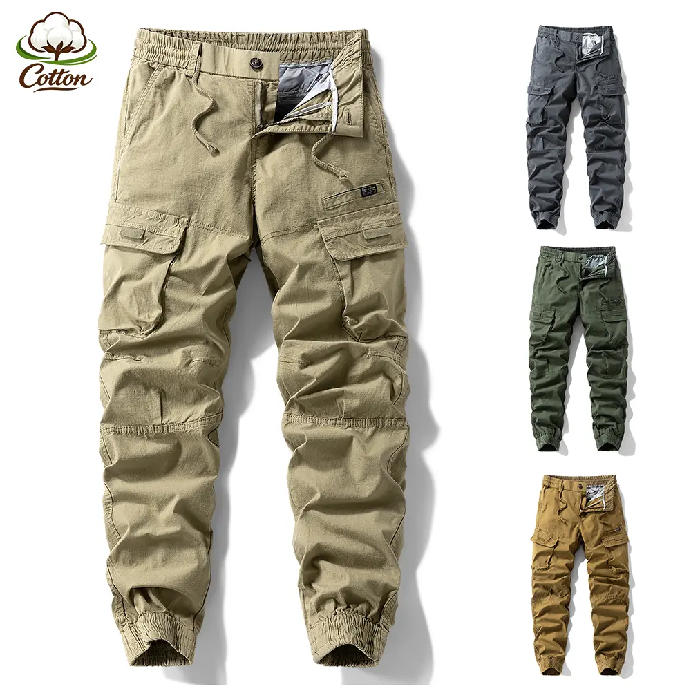 Cargo Joggers Multi Side Pockets, Elastic Drawstring Waist Cotton Pants - Rugged Utility Trousers Men Streetwear Quiet Luxury Spring Summer Hiking Work Daily Going Out Bottoms