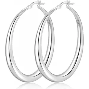 S925 Sterling Silver Hoop Earrings Large Silver Hoop Earrings for Women Hypoallergenic Lightweight Big Thick Silver Hoop Earrings for Women Girls 35/40/50/