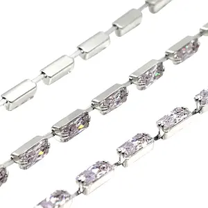 Electroplated Silver Vertical Thin Cubic Zirconia Claw Chain, Copper Base White Diamond Chain Jewelry Bag Shoe Material Apparel